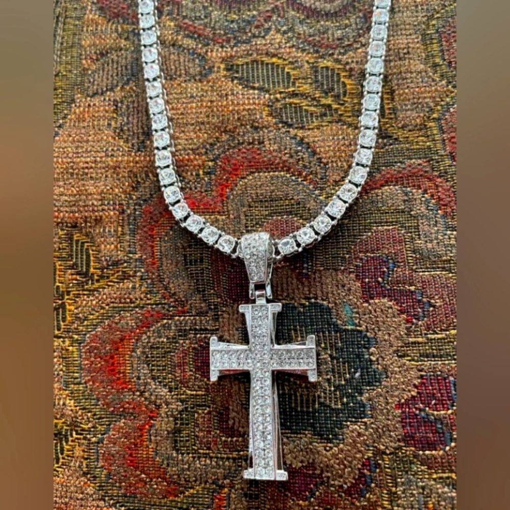 925 Genuine Sterling Silver & Cubic Zicornia Men's Neckace